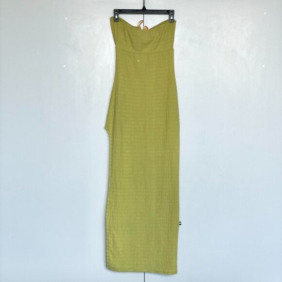 Lime green cut out strapless bodycon slit maxi dress gold rhinestone | Size S - Picture 6 of 6